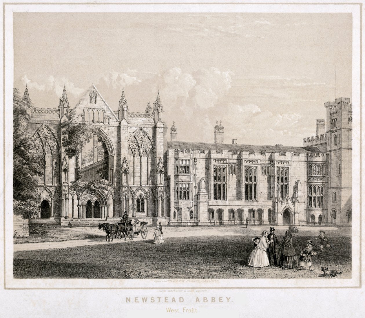 Aspecto oeste da Abadia de Newstead, Nottinghamshire, c1860 de Waterlow and Sons