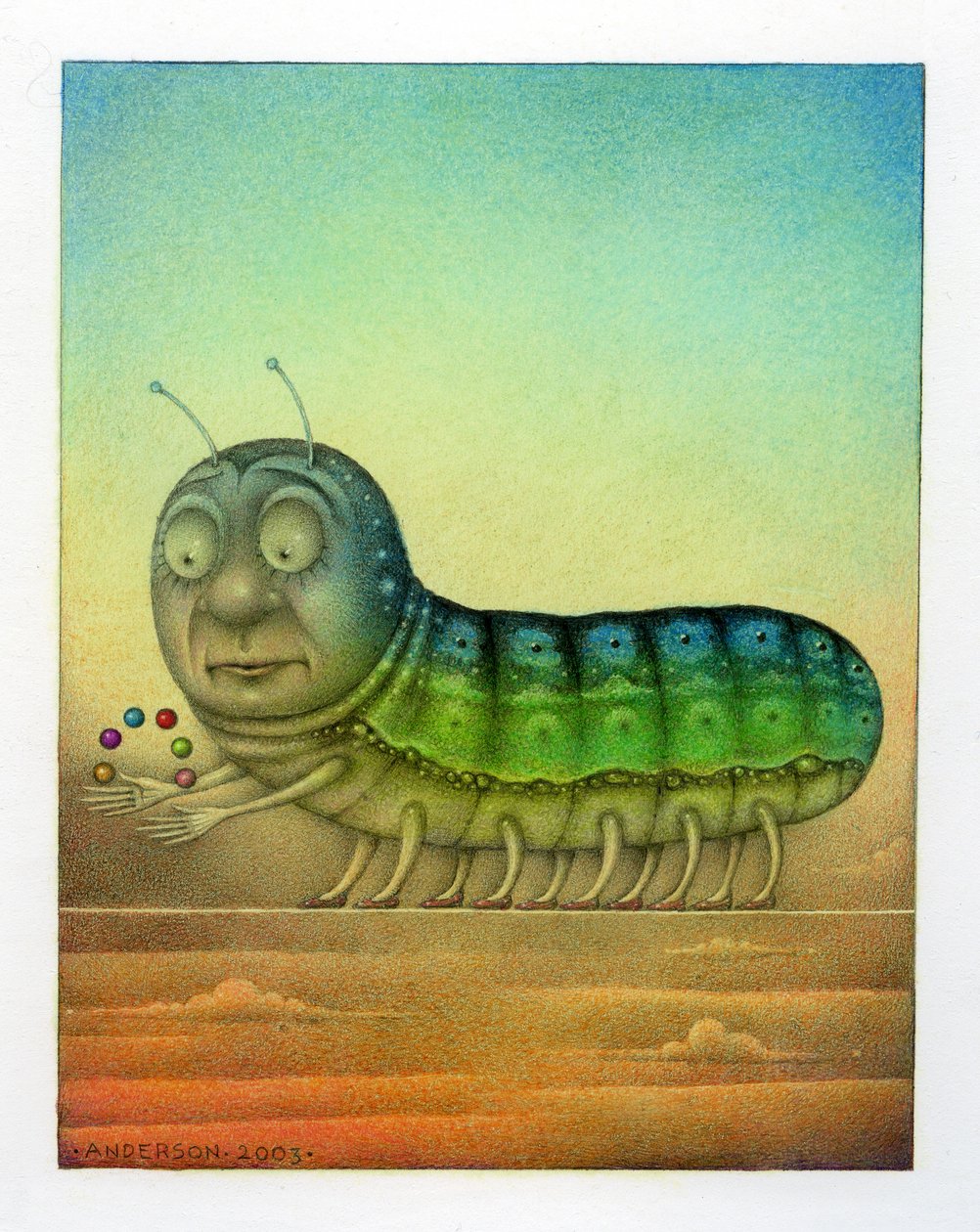Lagarta malabarista, 2003 (técnica mista sobre cartão) de Wayne Anderson