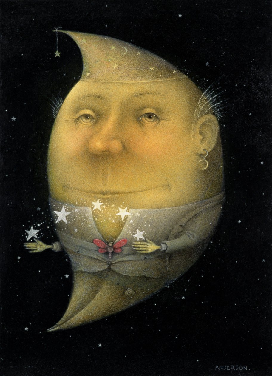 Malabarismo com a Lua Crescente (lápis e lápis de cor sobre papel) (par de 150068) de Wayne Anderson
