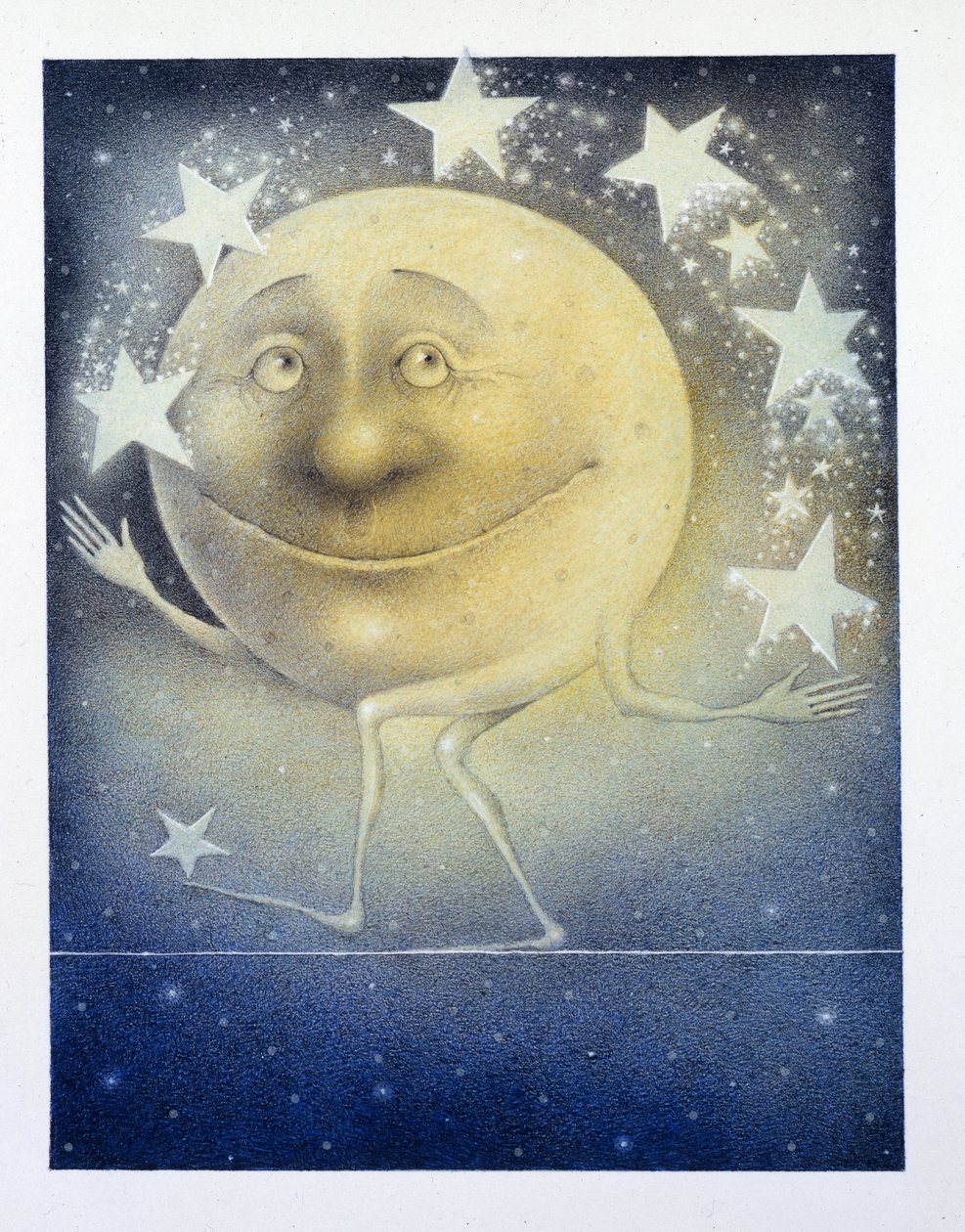 A lua a fazer malabarismos com as estrelas nocturnas de Wayne Anderson