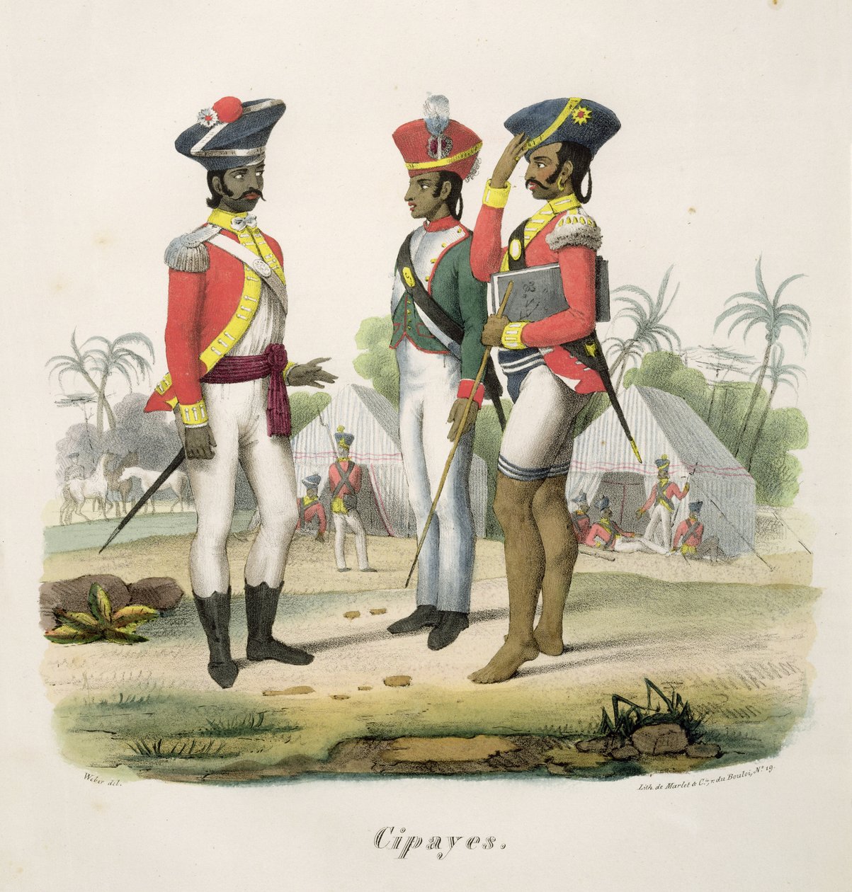 Sepoys, de &39;L&39;Inde Française&39; de ME Burnouf, gravado por Marlet und Cie, publicado em 1827-35 de Weber