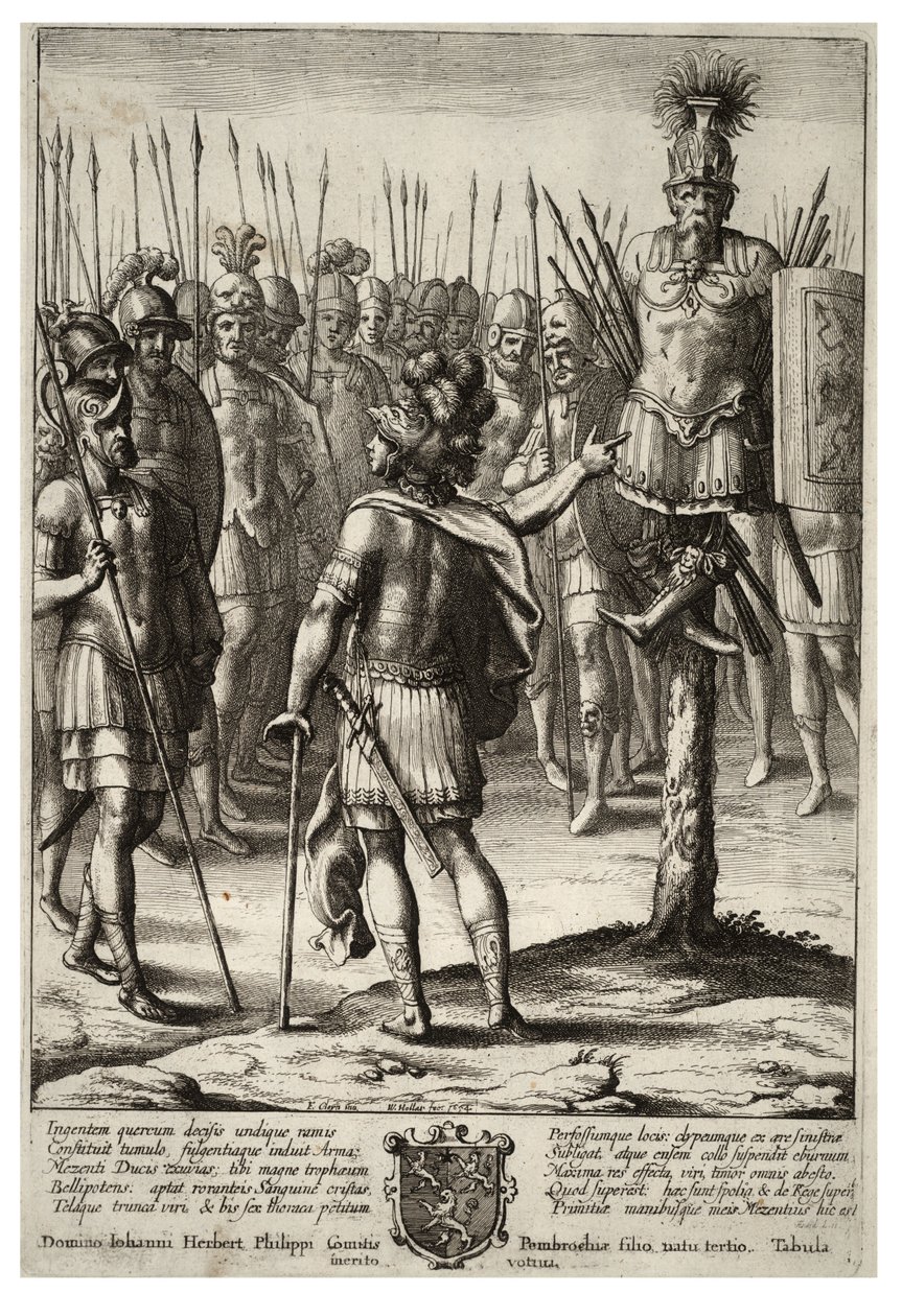 Enéias ergue um troféu das armas de Mezentius. Estado 2 de Wenceslaus Hollar