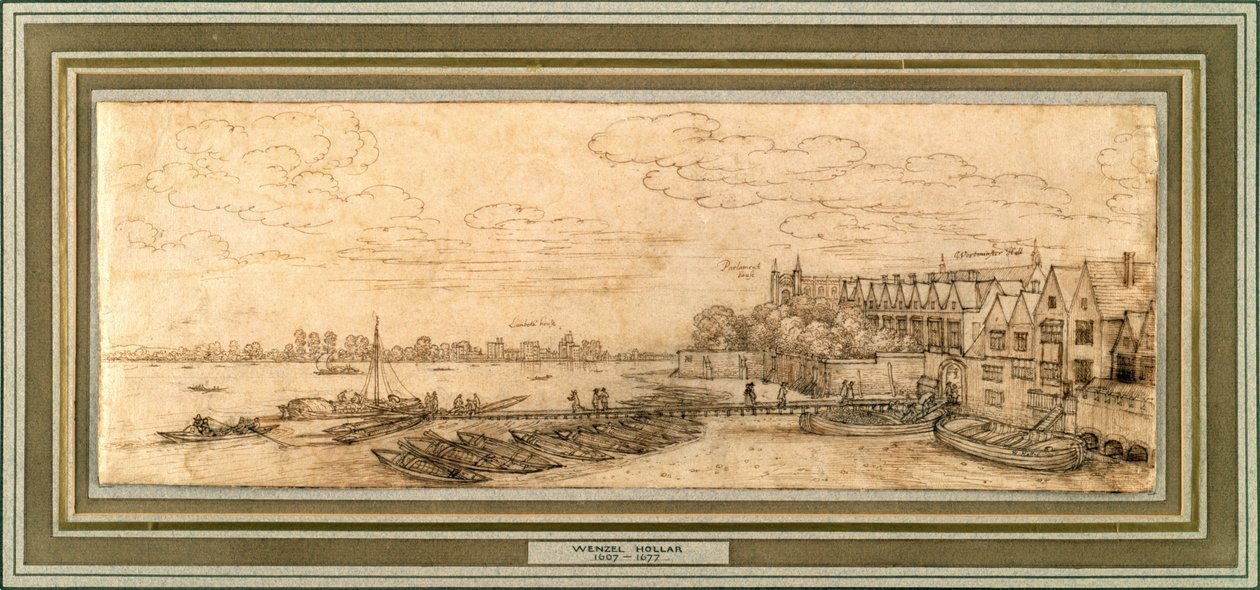 O Tamisa abaixo do Cais de Westminster, c.1638 (caneta e tinta marrom no papel) de Wenceslaus Hollar