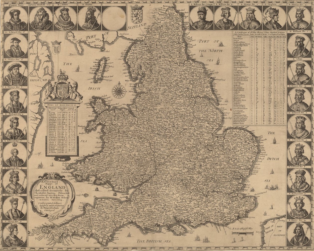 A New and Exact Mappe of England, 1644. de Wenceslaus Hollar