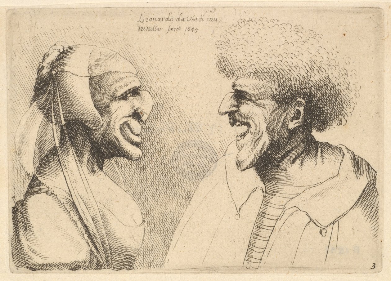 Um casal deformado frente a frente, 1645. de Wenceslaus Hollar
