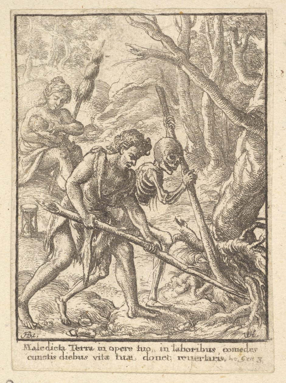 Adam Ploughing from the Dance of Death, 1651. de Wenceslaus Hollar