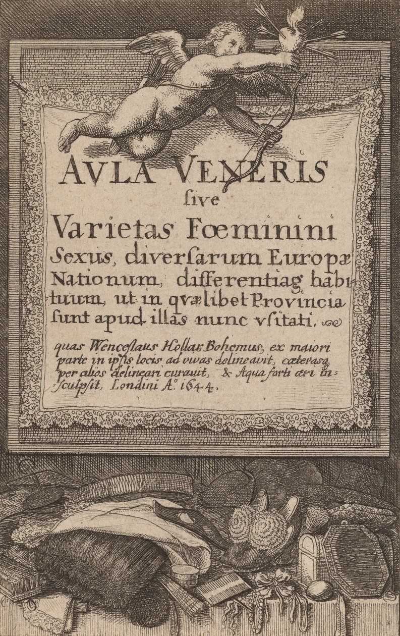 Salão de assembleia em Veneris: Página de título, 1644. de Wenceslaus Hollar