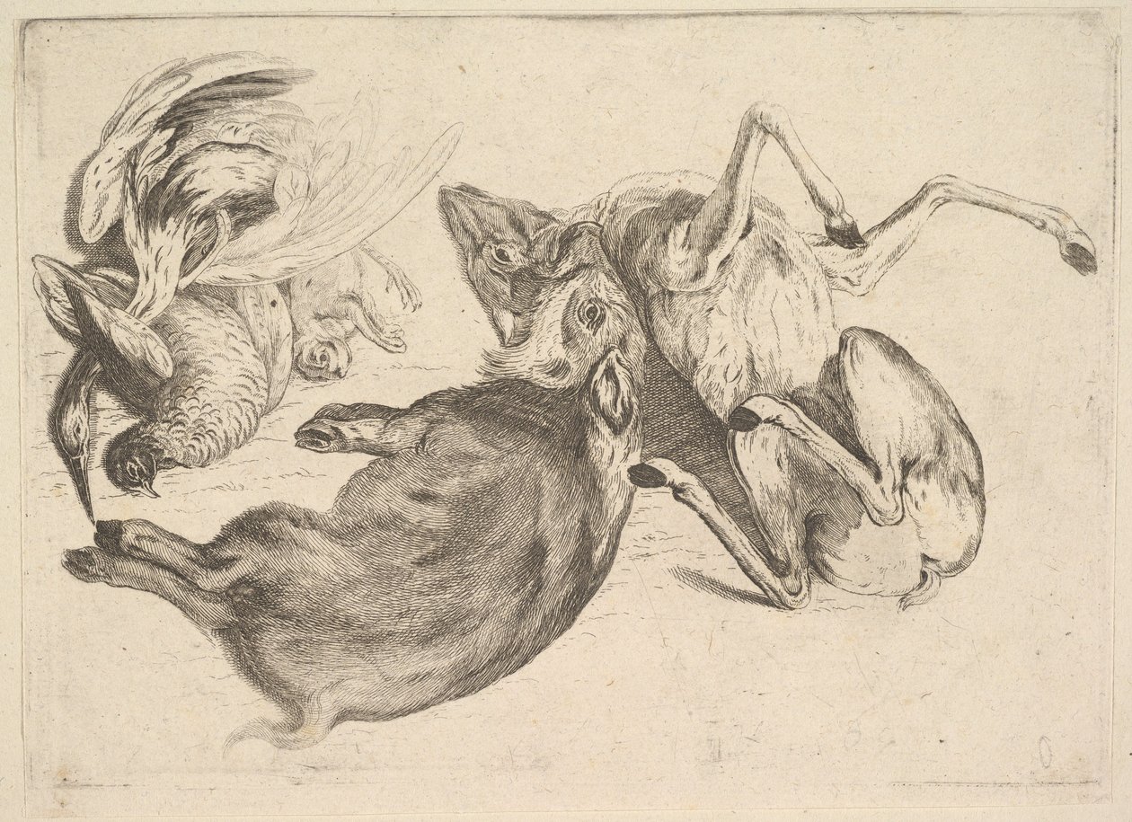 Javali, veado, garça-real e outro jogo, 1625-77. de Wenceslaus Hollar