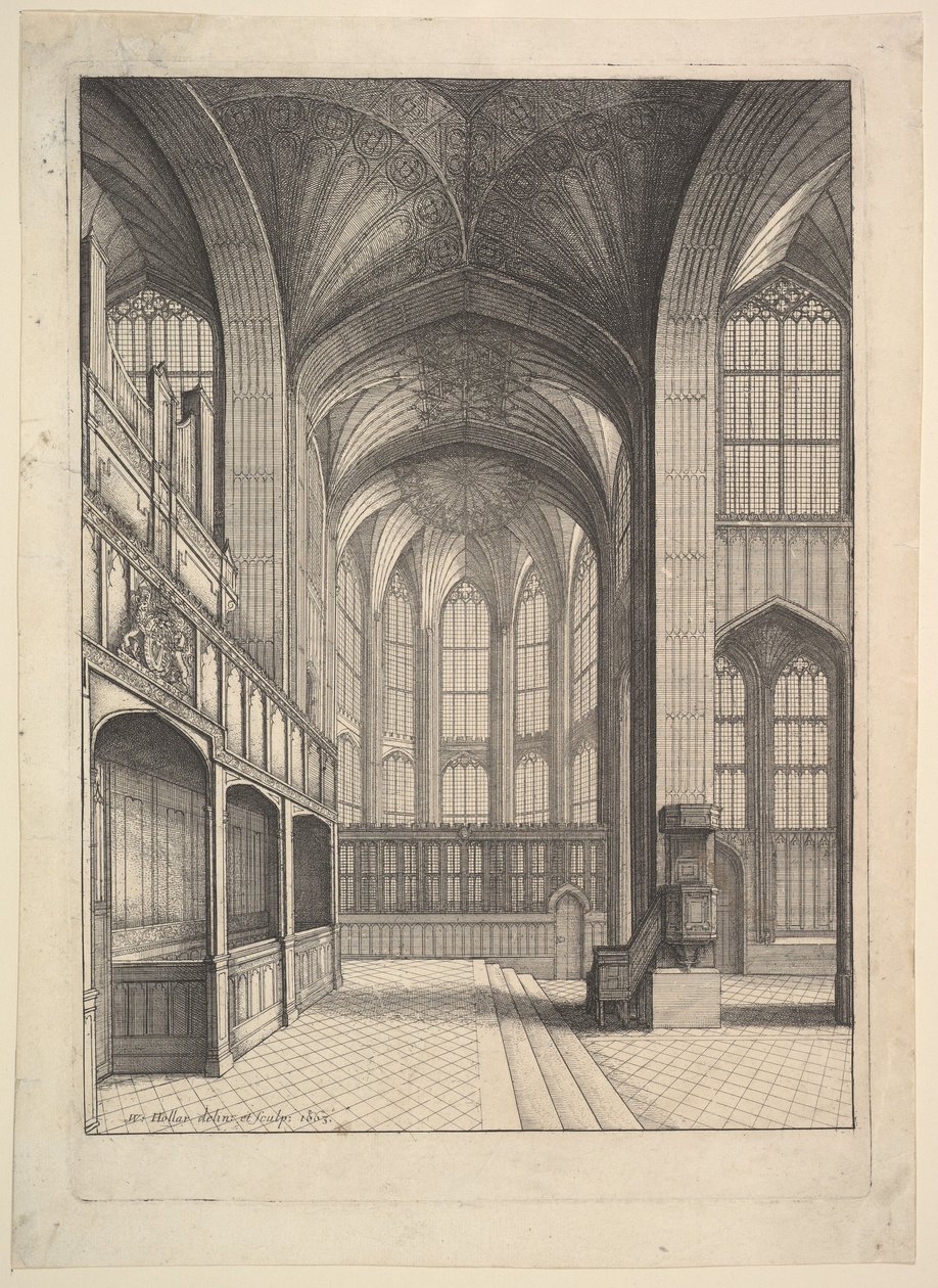 Capela de Bray na Capela de São Jorge, Windsor (de «The Institution, Laws & Ceremonies of the most Noble Order of the Garter», de Elias Ashmole, Londres 1672) de Wenceslaus Hollar