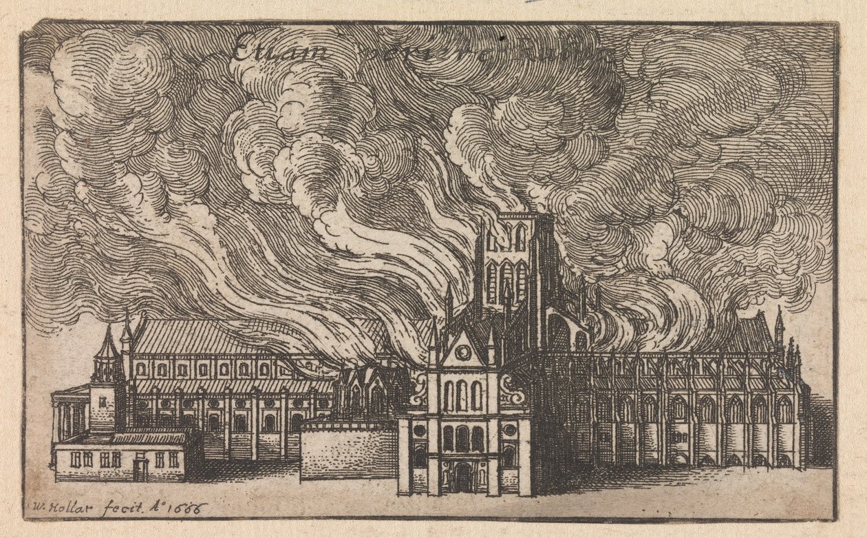 Incêndio da antiga Catedral de São Paulo durante o Grande Incêndio de Londres de Wenceslaus Hollar