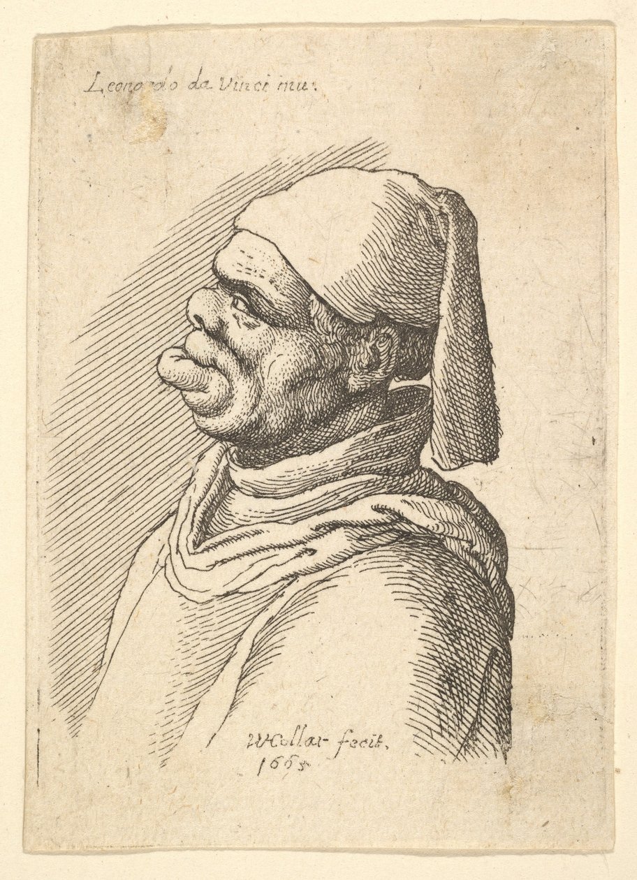 Busto de um homem deformado com um chapéu e um lábio inferior saliente de perfil para a esquerda, 1625-77. de Wenceslaus Hollar