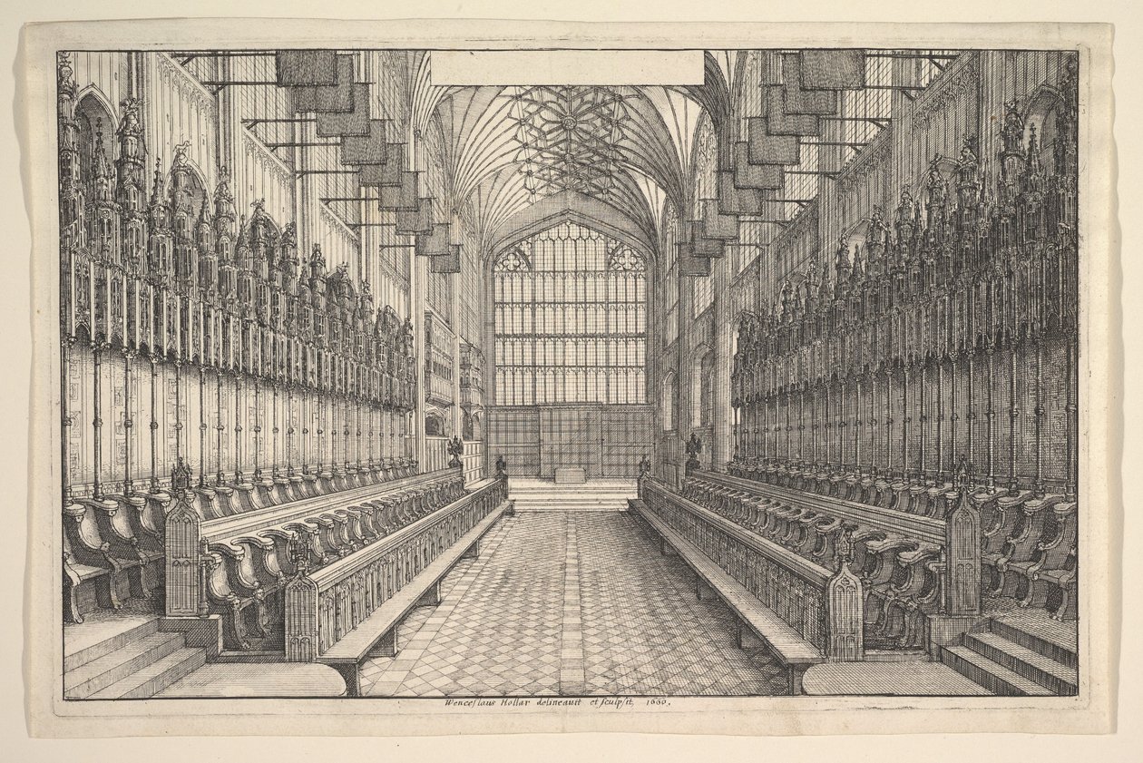 Coro e barracas na capela de St Georges, Windsor, 1660. de Wenceslaus Hollar