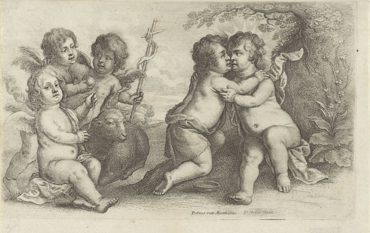 Cristo, João e três Querubins Peedopaegnion (título da série) de Wenceslaus Hollar