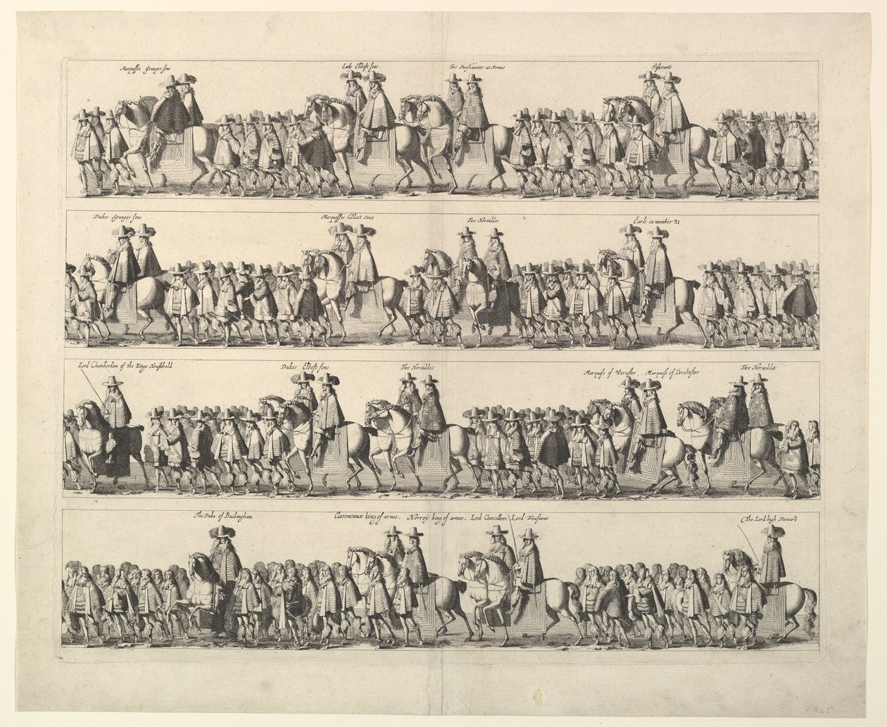 Procissão de coroação de Carlos II através de Londres, 1662. de Wenceslaus Hollar