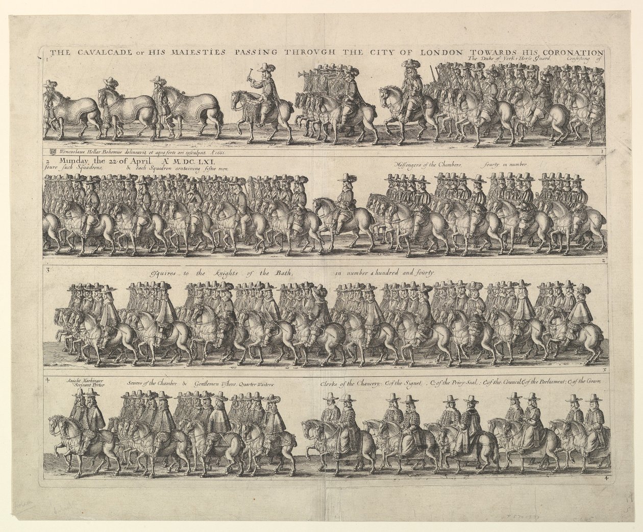 Procissão de coroação de Carlos II através de Londres, 1662. de Wenceslaus Hollar