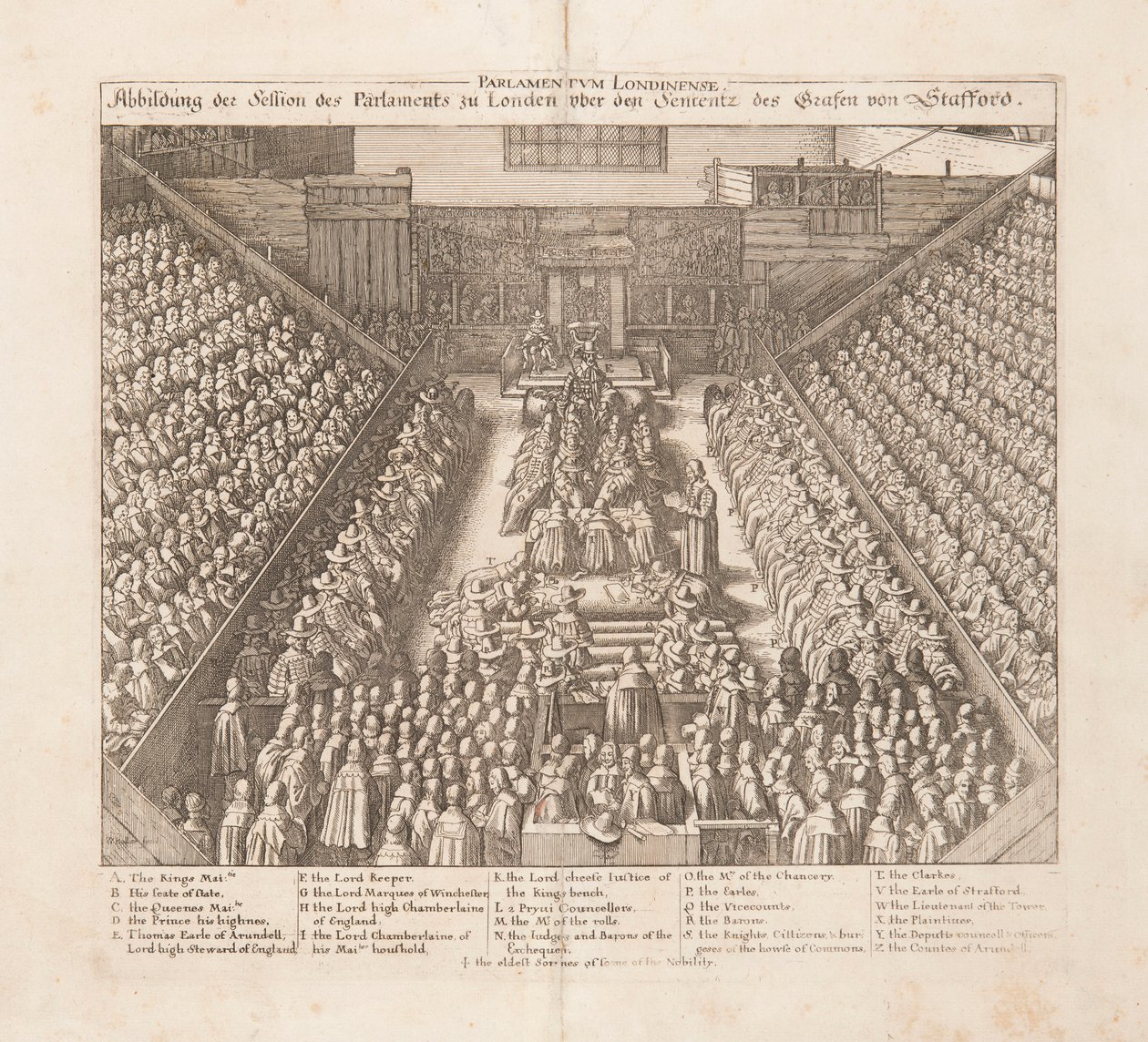 Representação da sessão do Parlamento de Londres da sentença do Conde de Stafford, ca 1642. de Wenceslaus Hollar