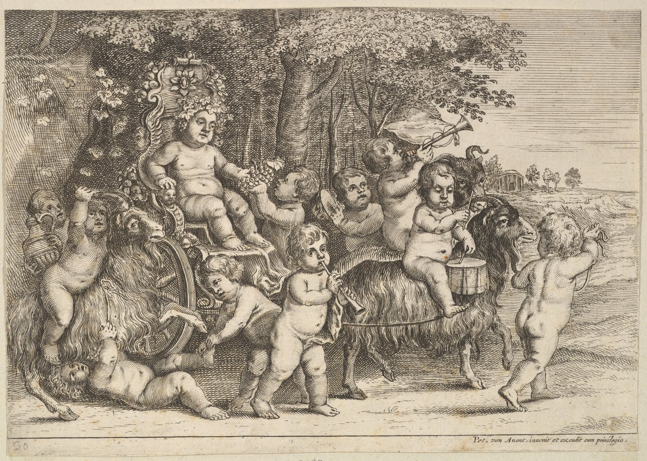 Onze Rapazes e Três Cabras, 1625-77. de Wenceslaus Hollar