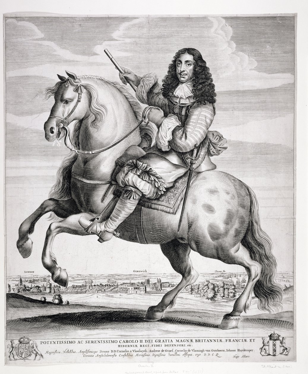 Retrato equestre de Carlos II (1630-85) com uma paisagem, publicado c.1670 de Wenceslaus Hollar