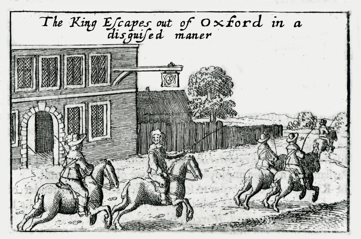 Fuga de Charles I de Oxford disfarçado de Wenceslaus Hollar