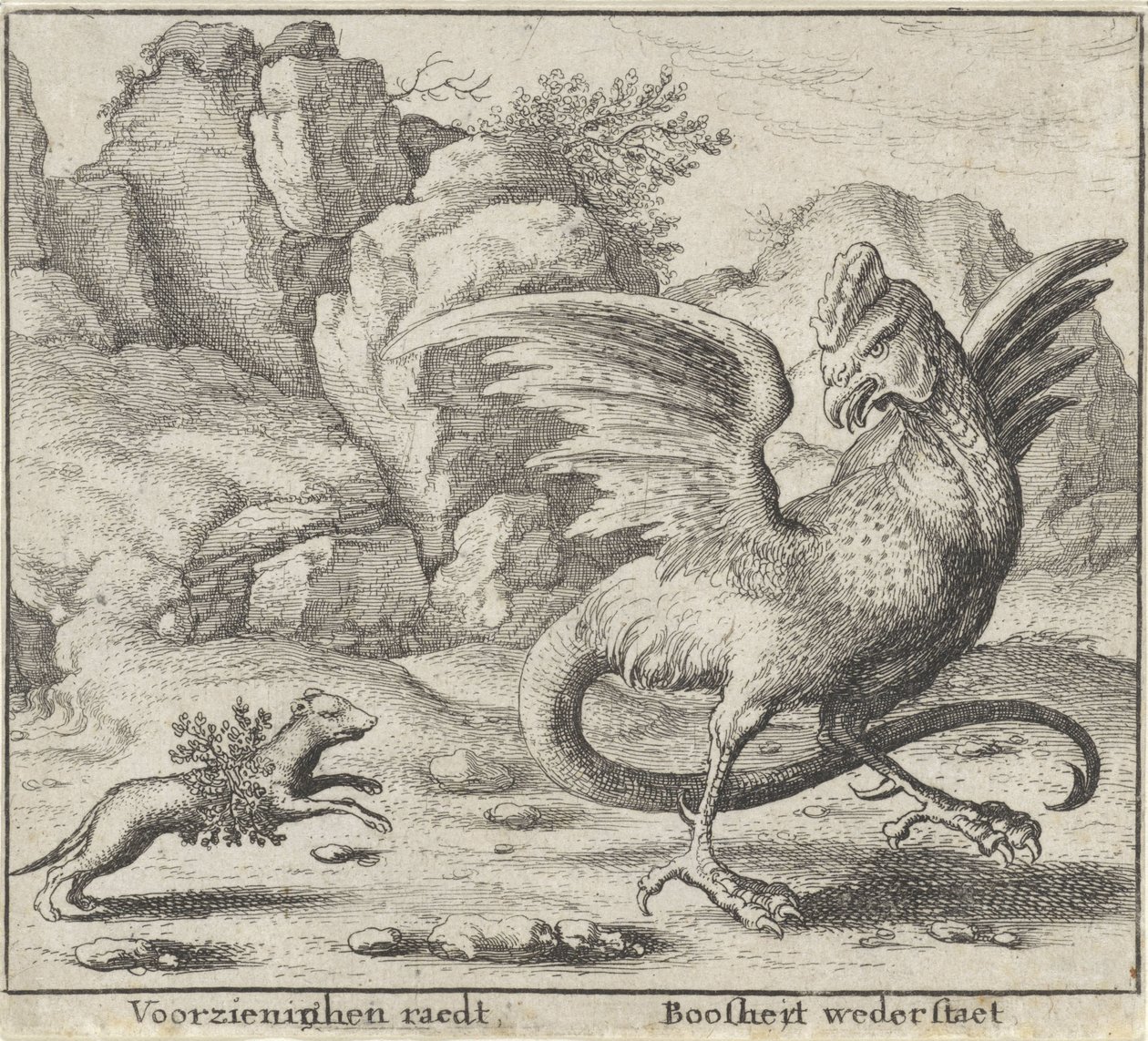 Fábula do basilisco e da doninha
Fábulas (título da série) de Wenceslaus Hollar