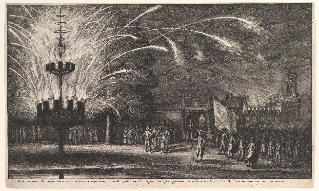 Fogos de artifício em Hemissem, 1625-77. de Wenceslaus Hollar