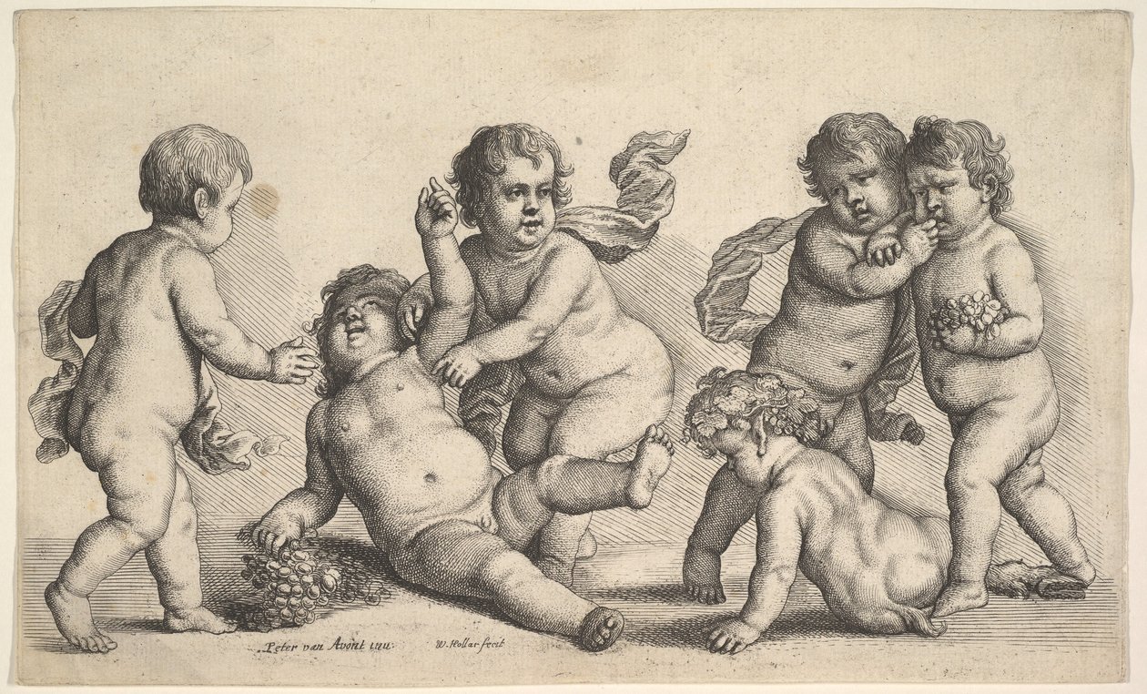 Cinco meninos e um sátiro, 1646. de Wenceslaus Hollar
