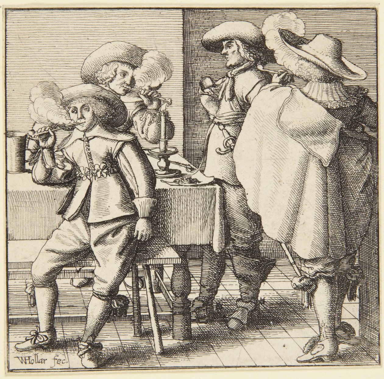 Quatro homens a fumar de Wenceslaus Hollar