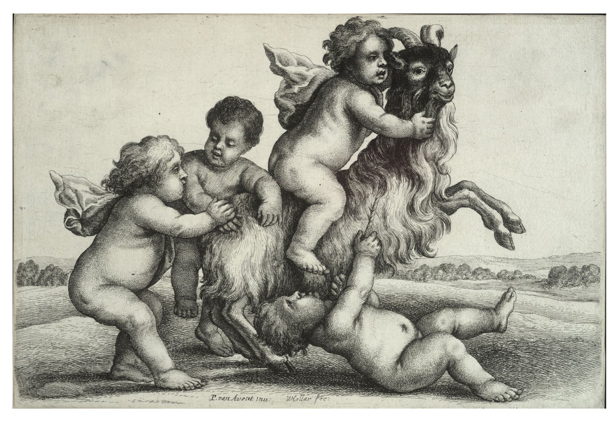 Quatro meninos pequenos e um bode de Wenceslaus Hollar