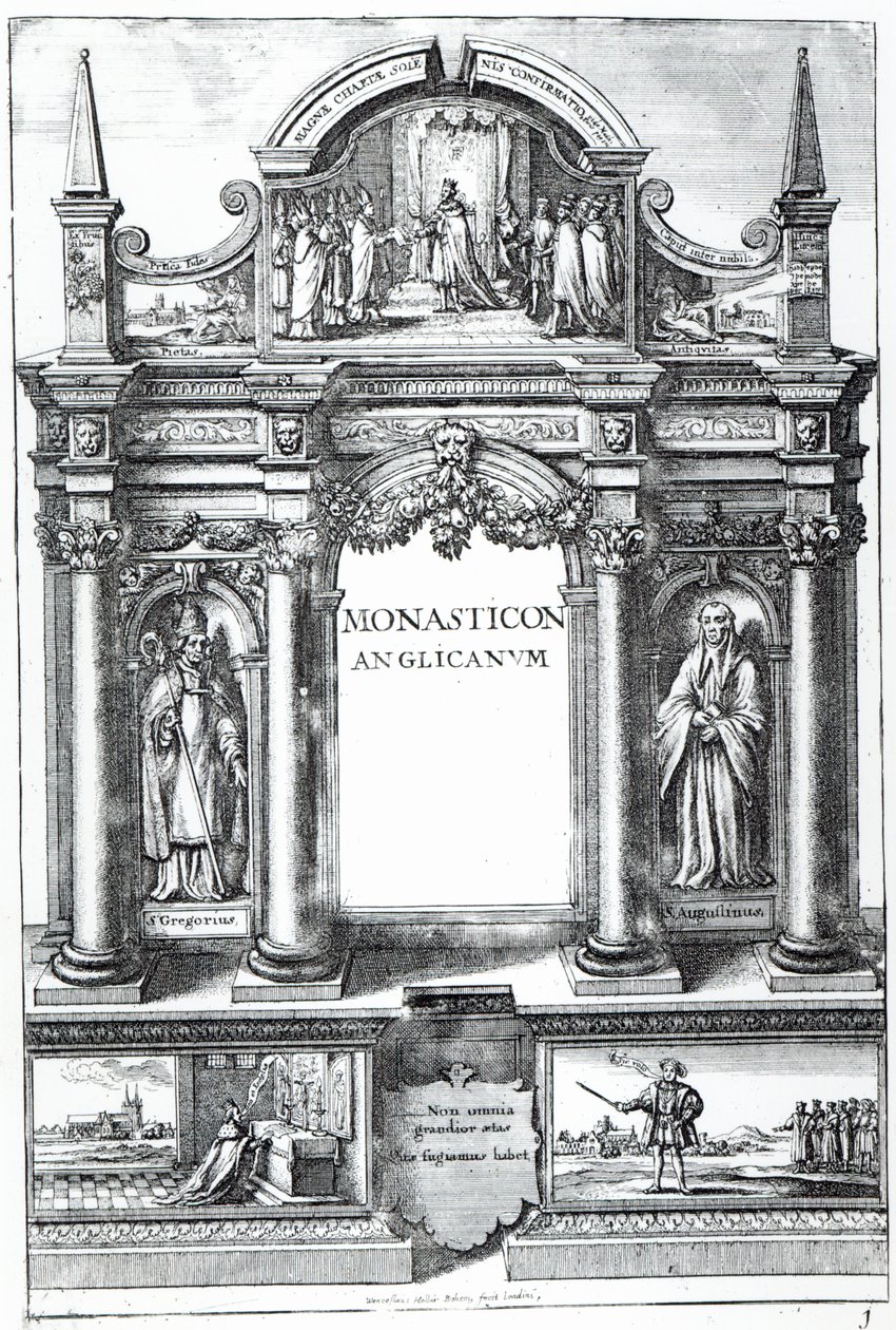 Frontispício para &39;Monasticon Anglicanum&39; por William Dugdale, c.1718-23 de Wenceslaus Hollar