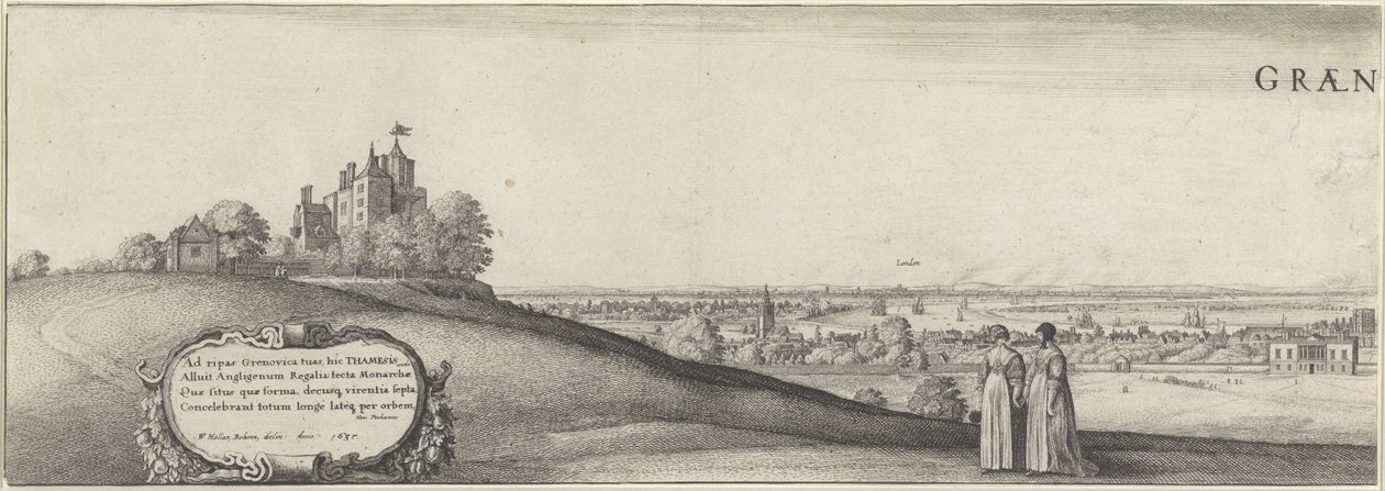 Vista de Greenwich (placa esquerda) Greenwich (título no objeto) de Wenceslaus Hollar