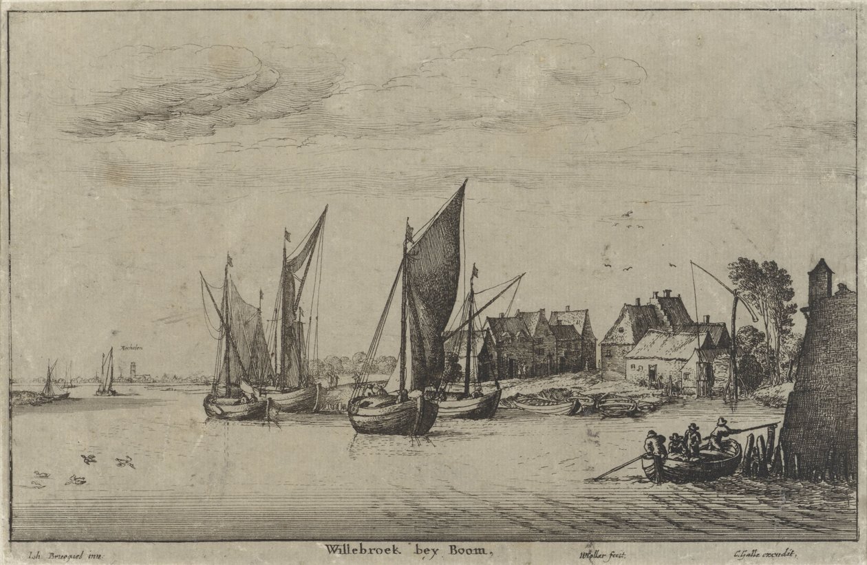 Vista de Willebroek perto de Mechelen
Willebroek bey Boom (título sobre o objecto)
Vistas fluviais e costeiras (título da série) de Wenceslaus Hollar
