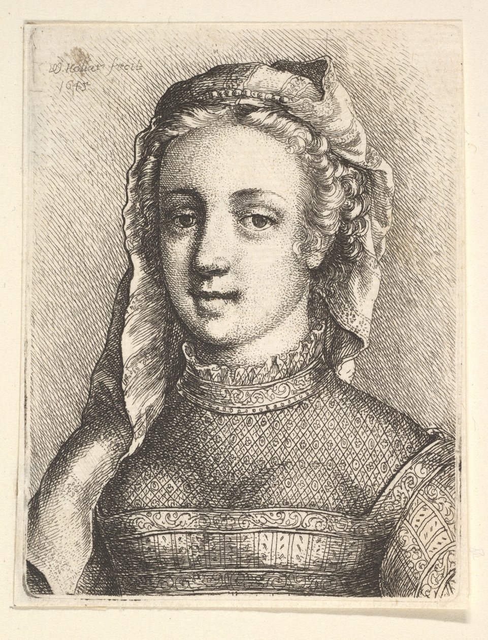 Cabeça e ombros de uma mulher com véu e gravata diáfana, 1645. de Wenceslaus Hollar