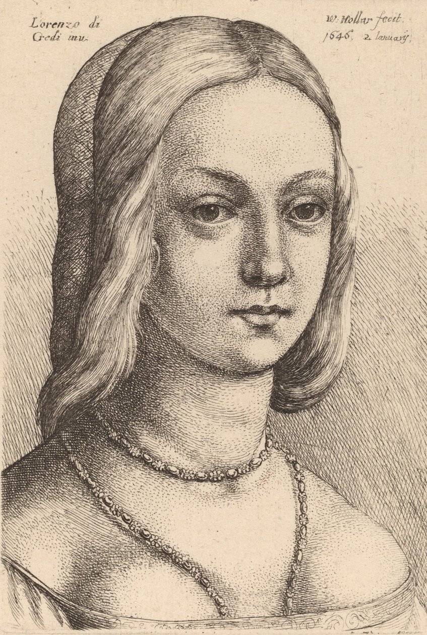 Cabeça de mulher olhando para a direita. de Wenceslaus Hollar