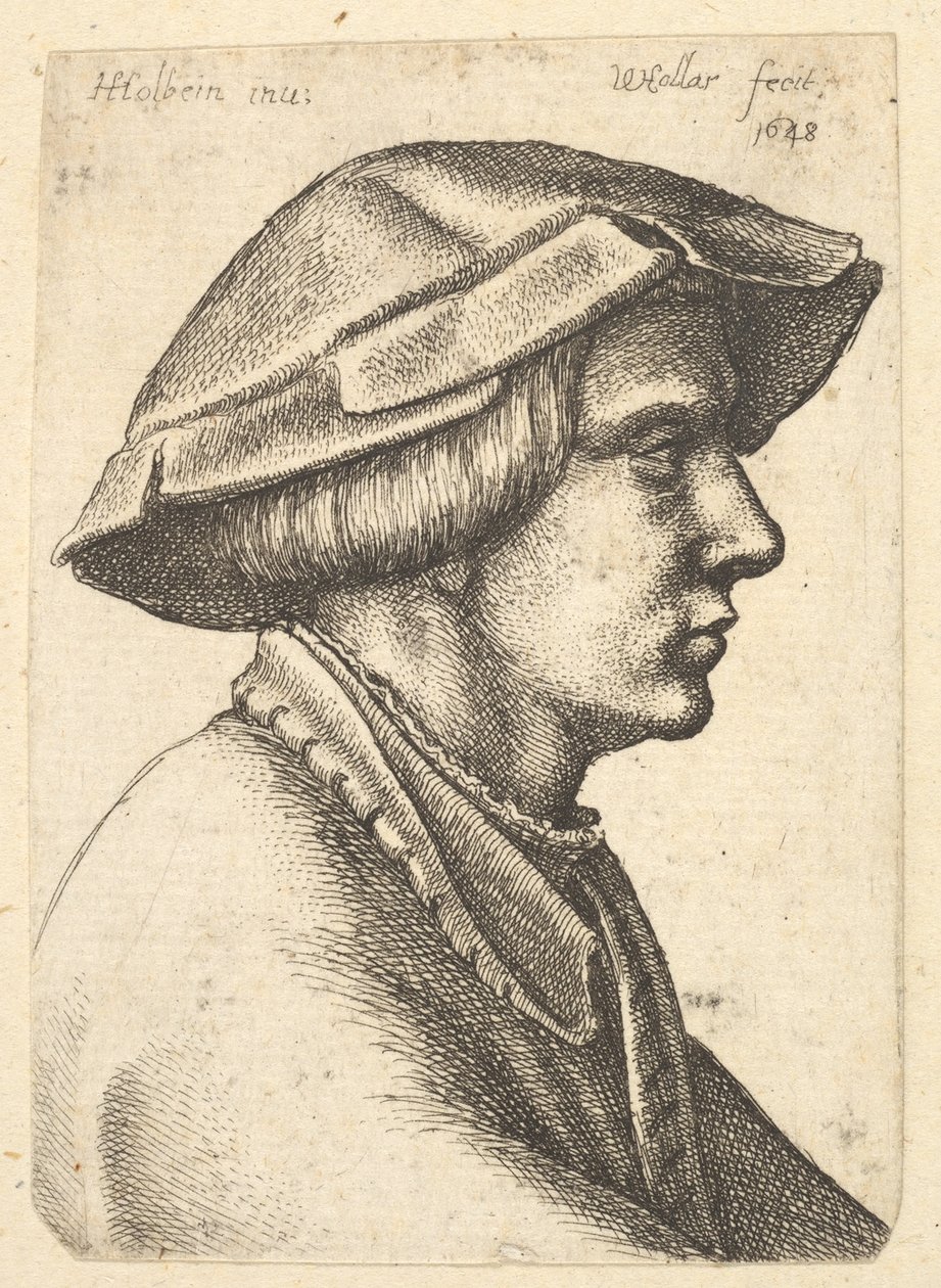 Cabeça de jovem com chapéu no perfil para a direita, 1648. de Wenceslaus Hollar
