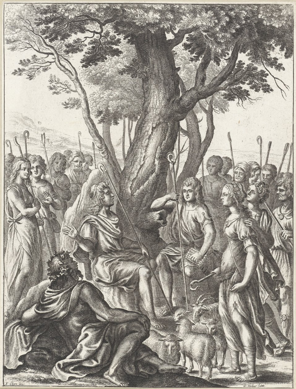 Pastor Meliboeus revê o jogo dos pastores Corydon e Thyrsis
Obras de Virgil (título da série) de Wenceslaus Hollar
