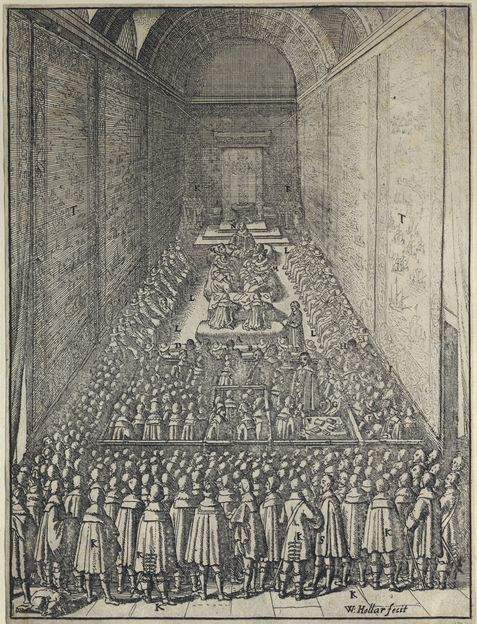 Câmara dos Lordes, Palácio de Westminster em Londres, c.1650 (gravura) de Wenceslaus Hollar