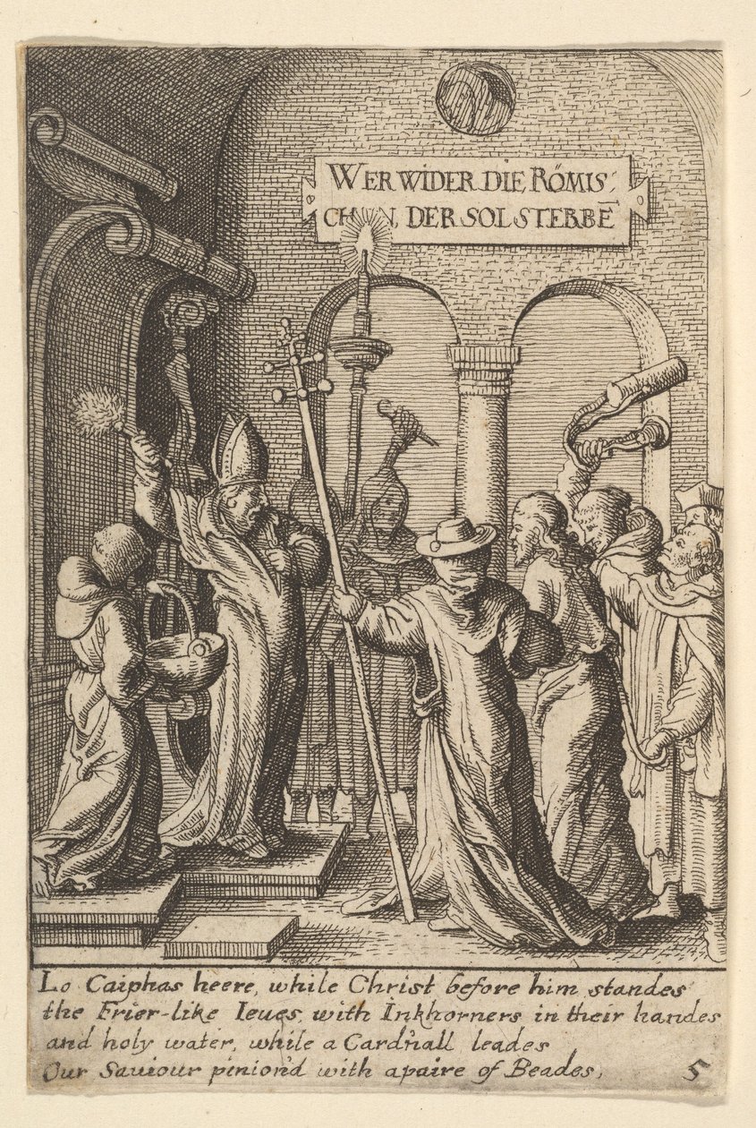 Jesus diante de Caifás, 1625-77. de Wenceslaus Hollar