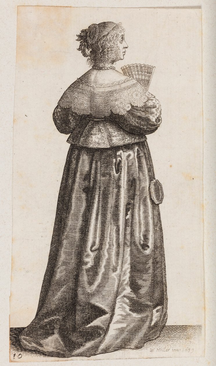 Mulher com um leque e um espelho, vista de costas de Wenceslaus Hollar