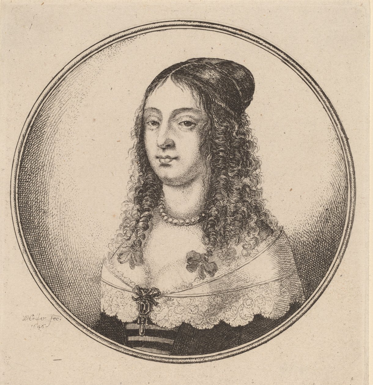 Lady with Ribbons on Curls, 1646. de Wenceslaus Hollar