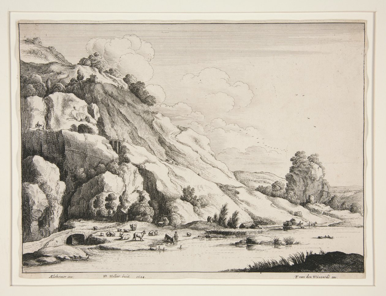 Paisagem com uma ponte de pedra de Wenceslaus Hollar