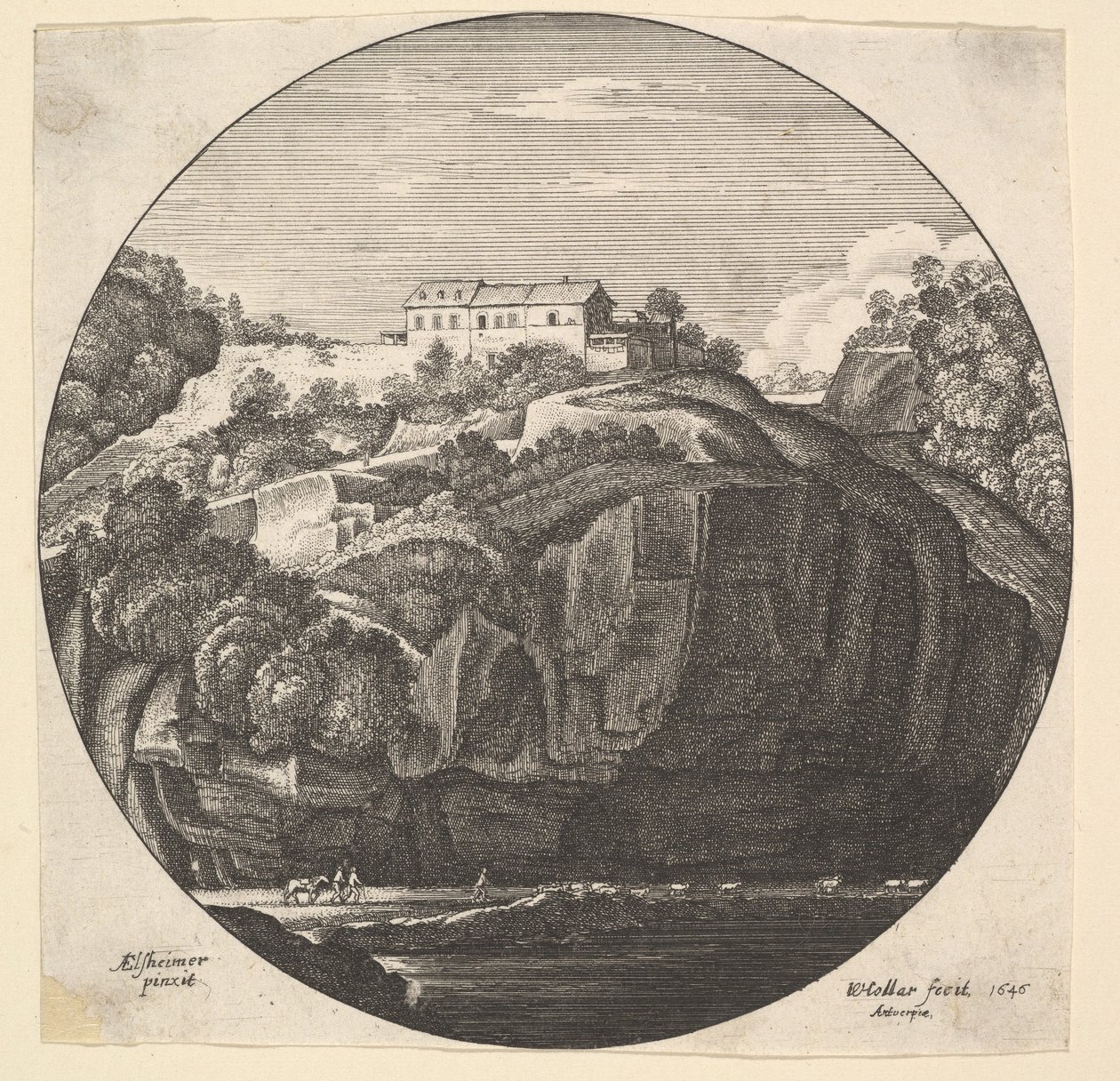 Paisagem com uma casa nas falésias, 1646. de Wenceslaus Hollar