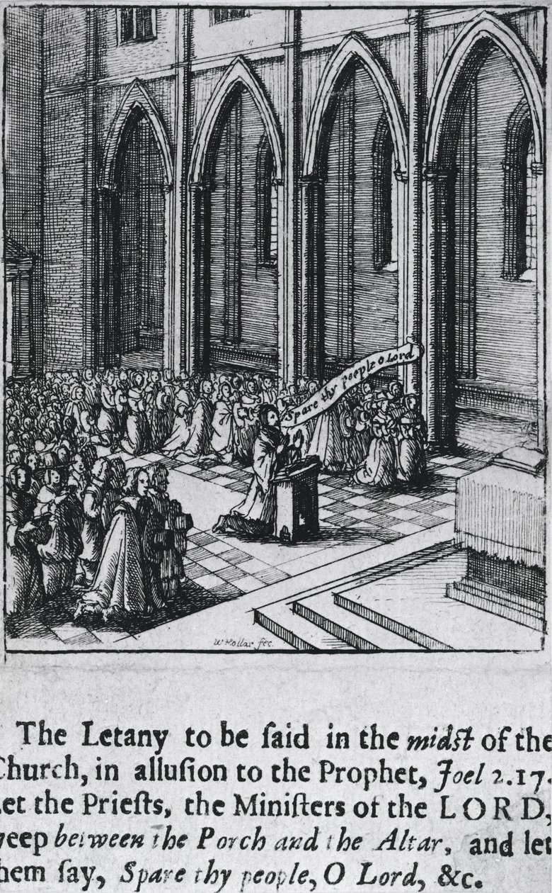 Litania em uma igreja, c.1655 (gravura) de Wenceslaus Hollar