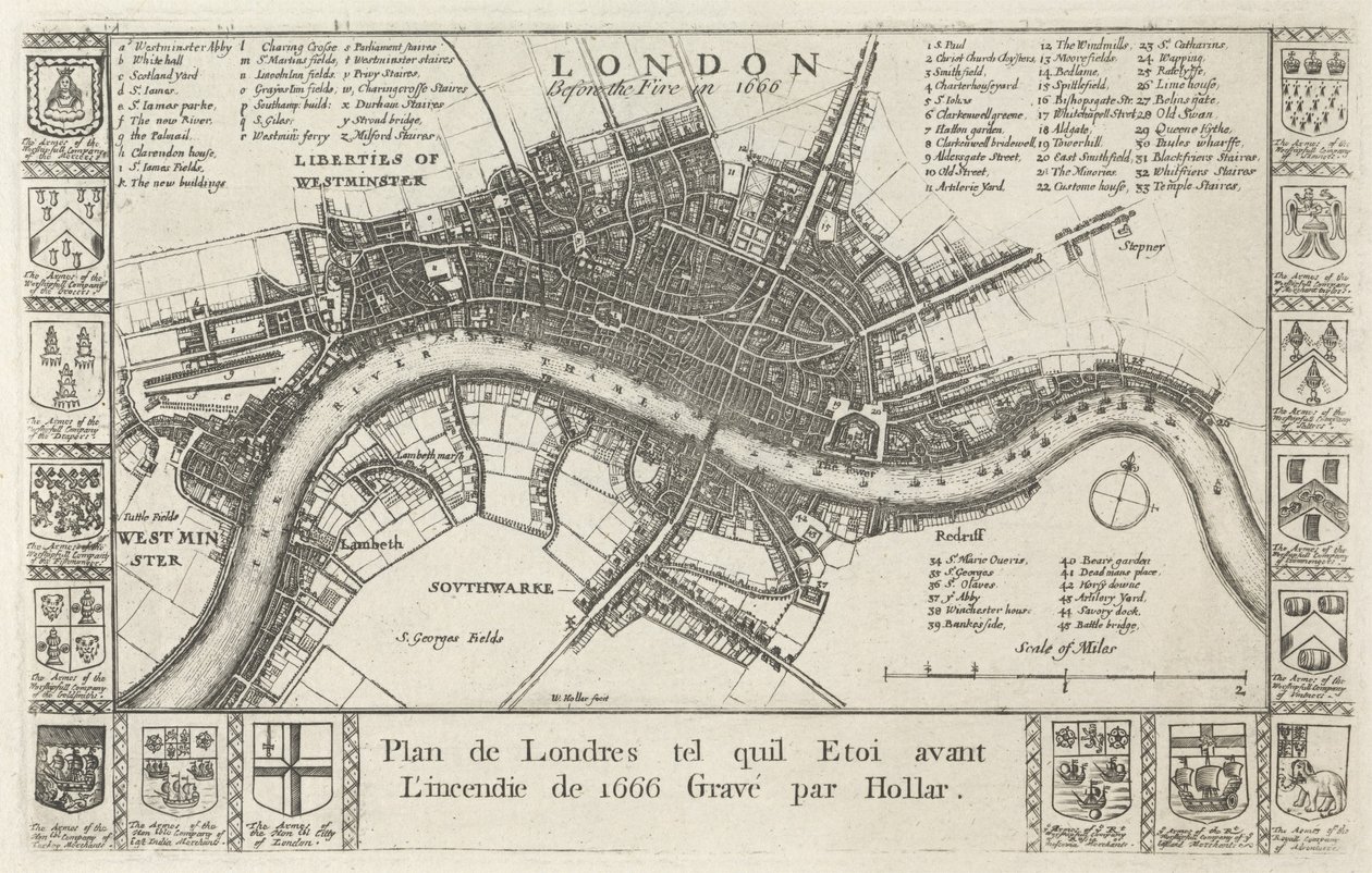 Londres, antes do fogo em 1666 de Wenceslaus Hollar