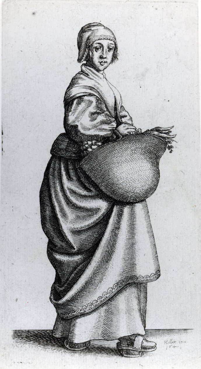 Empregada de retorno do mercado, 1640 de Wenceslaus Hollar