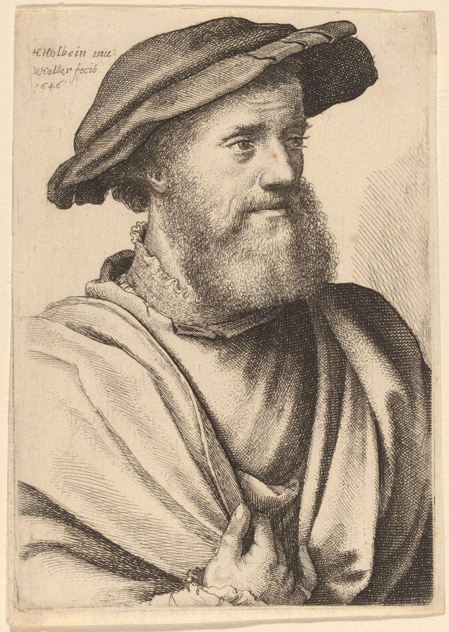 Homem com barba olhando para a direita Hans Holbein, 1646. de Wenceslaus Hollar
