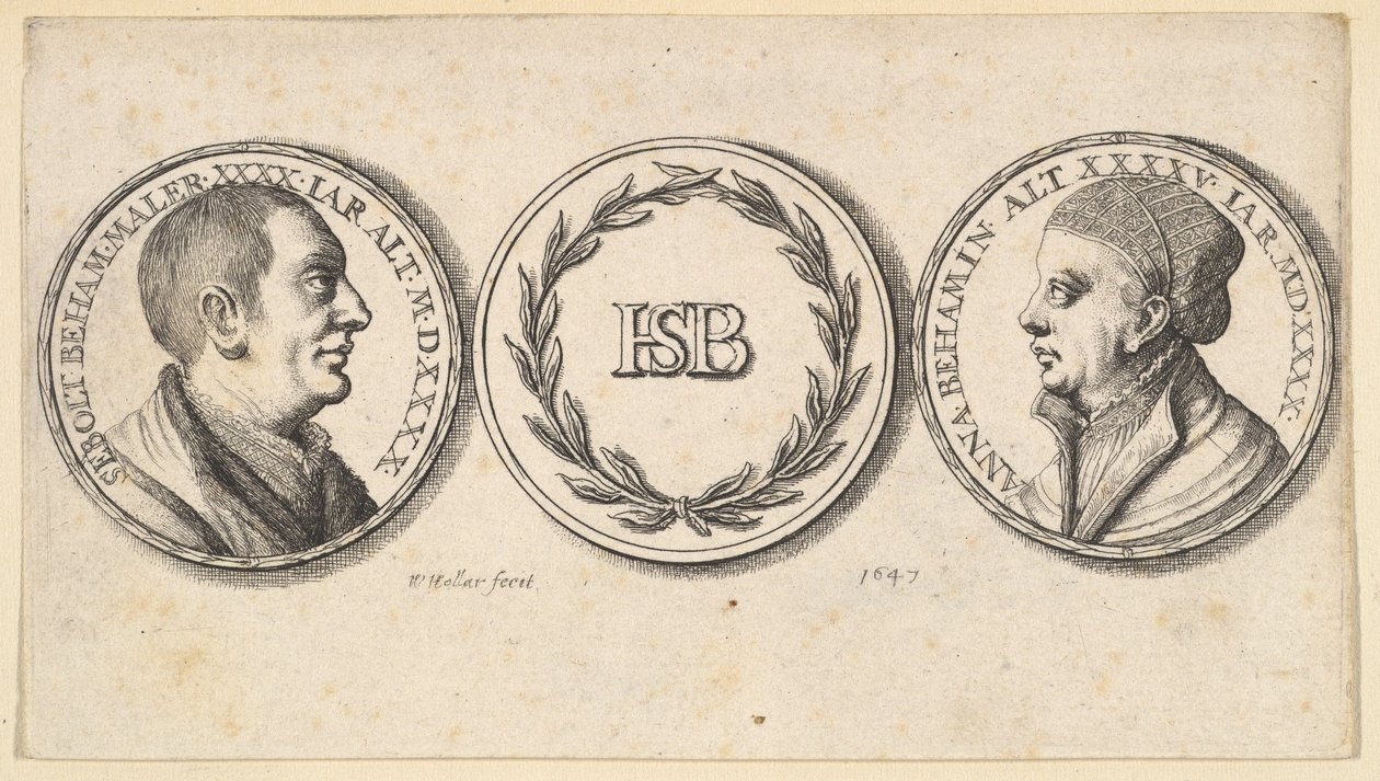 Medalhões com retratos de Sebald Beham e Anna Beham, 1647. de Wenceslaus Hollar