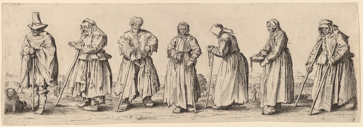 Homens e mulheres pedintes. de Wenceslaus Hollar