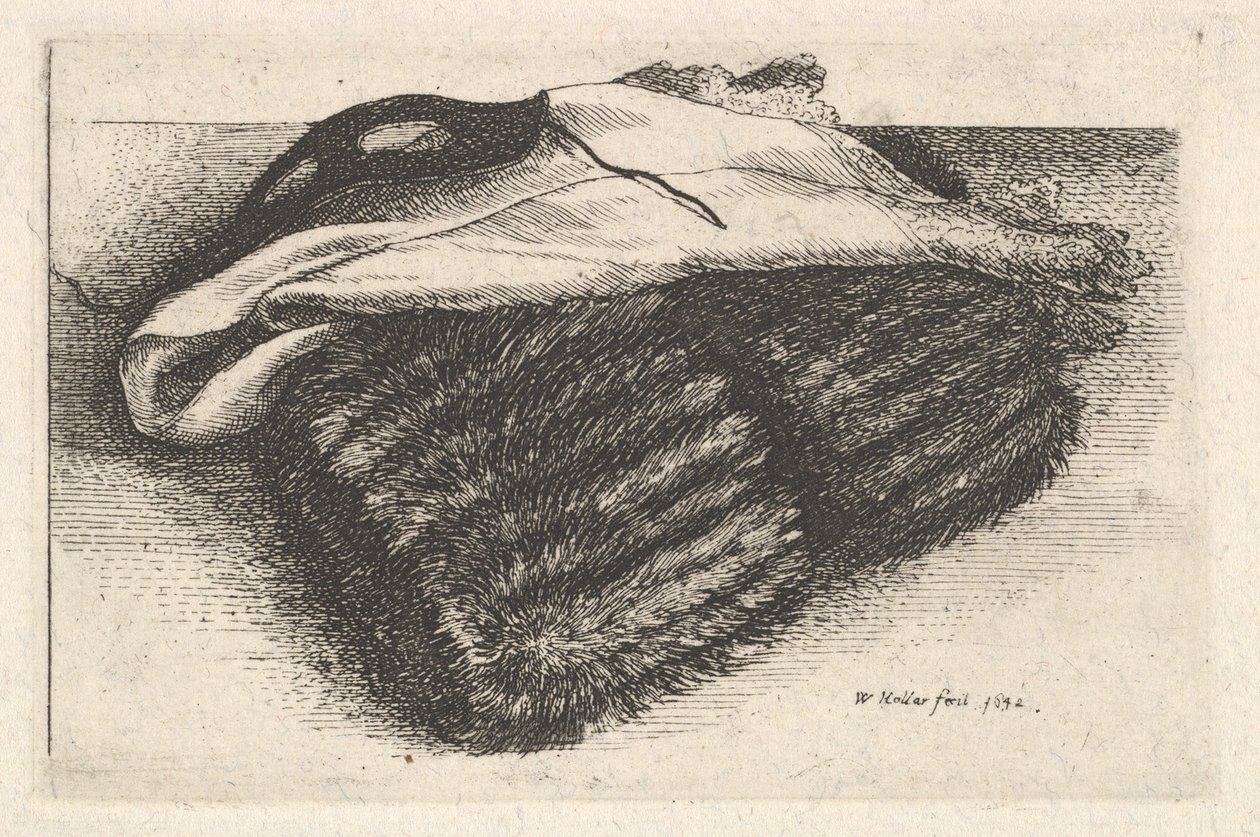 Muff, lenço branco e máscara, 1642. de Wenceslaus Hollar