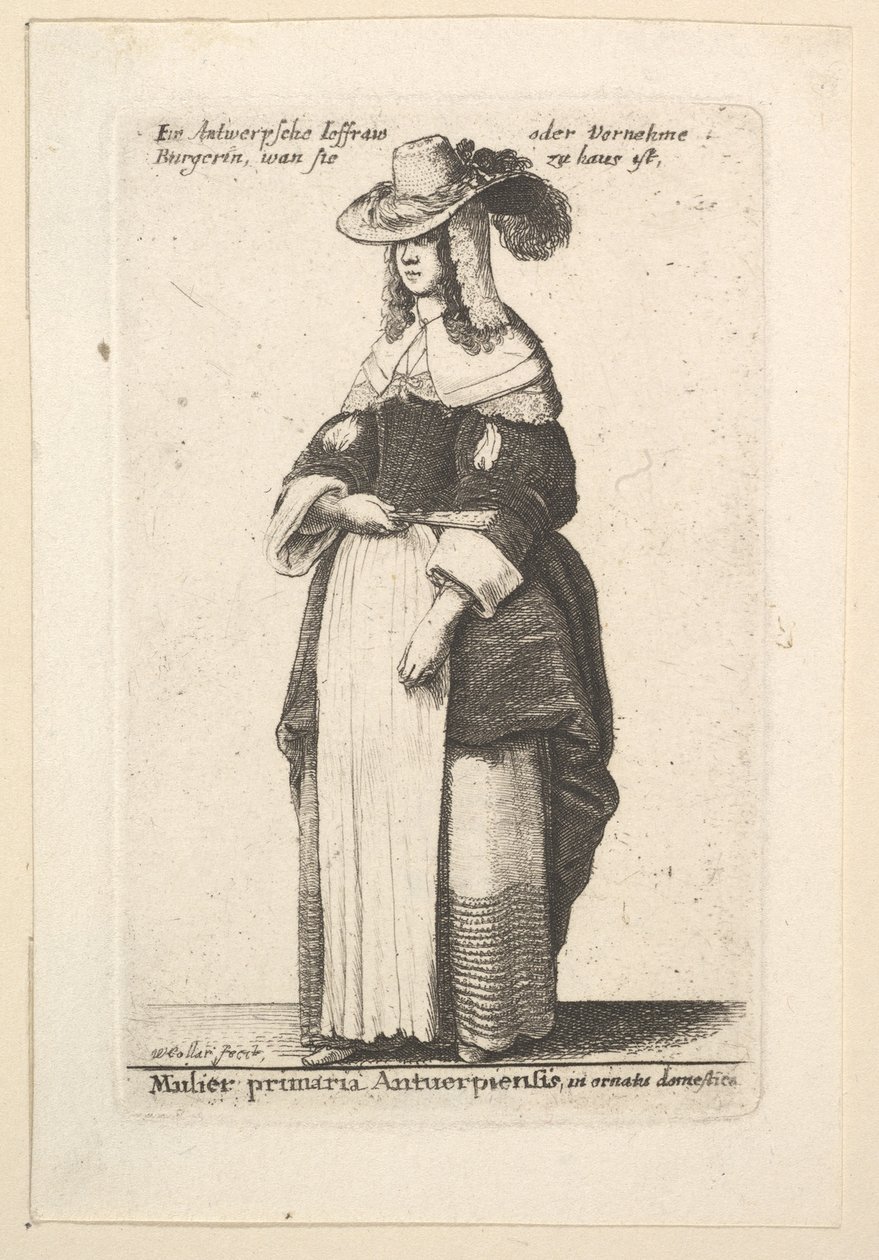 Antuerpiensis das principais mulheres em uma série de senhoras domésticas de Antuérpia em mulheres ..., 1625-77. de Wenceslaus Hollar