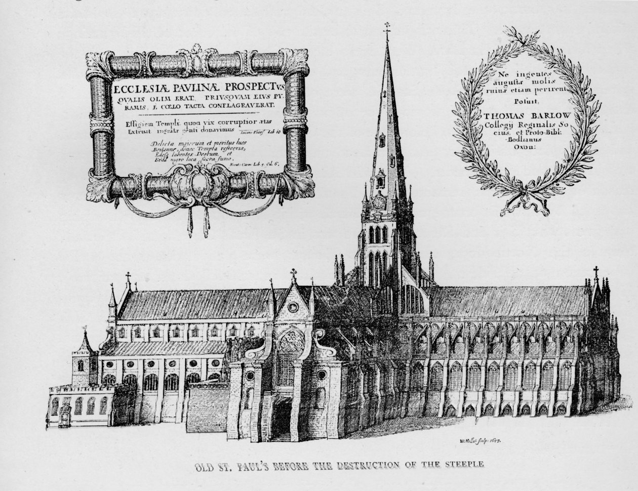 Antiga Catedral de St Pauls antes da destruição da torre, 1657 1904 de Wenceslaus Hollar